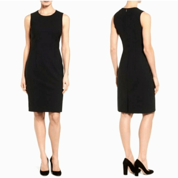 Hugo Boss Dirusa Fundamental Shift Dress Sz 14 Black Knee Length Sleeveless Wool - Picture 1 of 11